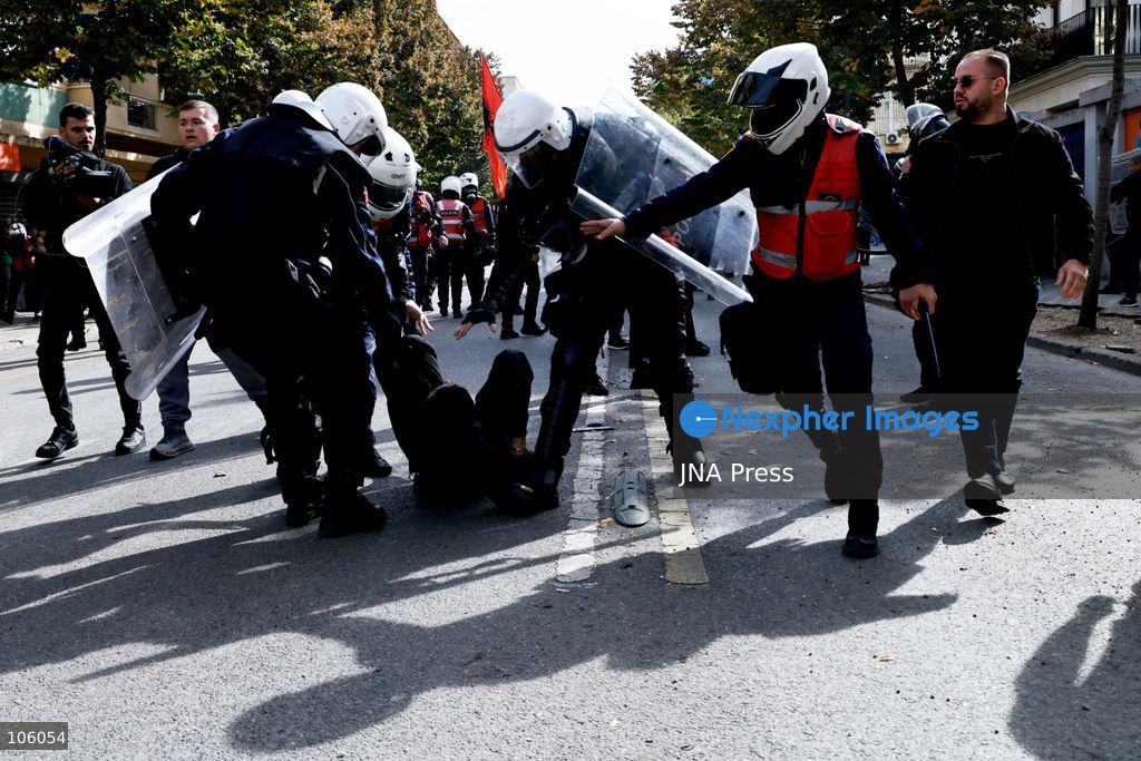 TIRANA, ALBANIA, OCTOBER 15, 2026: Students and other demonstrators take part in continuing anti-government protests in Tirana, demanding improved university conditions and the resignation of Prime Minister Edi Rama. Protesters clash with riot police as the unrest continues for a third consecutive day. Photo by Vlasov Sulaj / JNA Press. (Photo by Vlasov Sulaj/JNA Press via Nexpher Images)