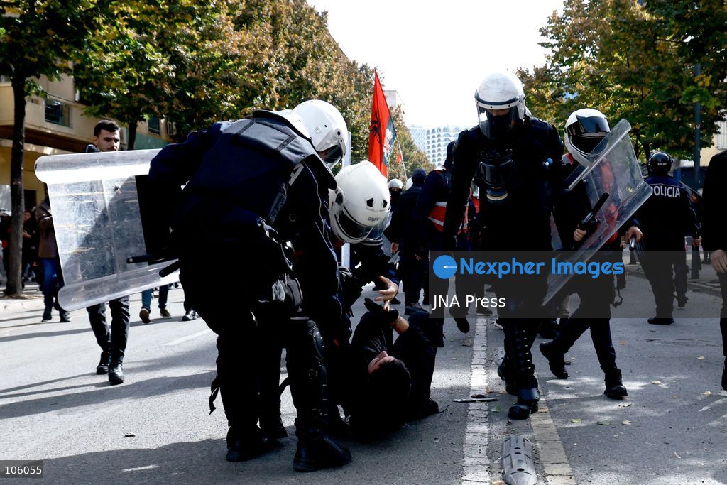 TIRANA, ALBANIA, OCTOBER 15, 2026: Students and other demonstrators take part in continuing anti-government protests in Tirana, demanding improved university conditions and the resignation of Prime Minister Edi Rama. Protesters clash with riot police as the unrest continues for a third consecutive day. Photo by Vlasov Sulaj / JNA Press. (Photo by Vlasov Sulaj/JNA Press via Nexpher Images)