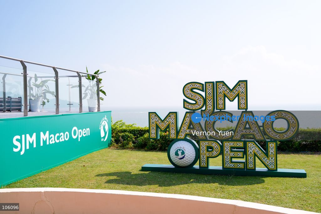 A sign for the SJM Macau Open 2026 golf tournament at the Macau golf and country club on October 15, 2026 in Macau. (Photo by Vernon Yuen/Nexpher Images)