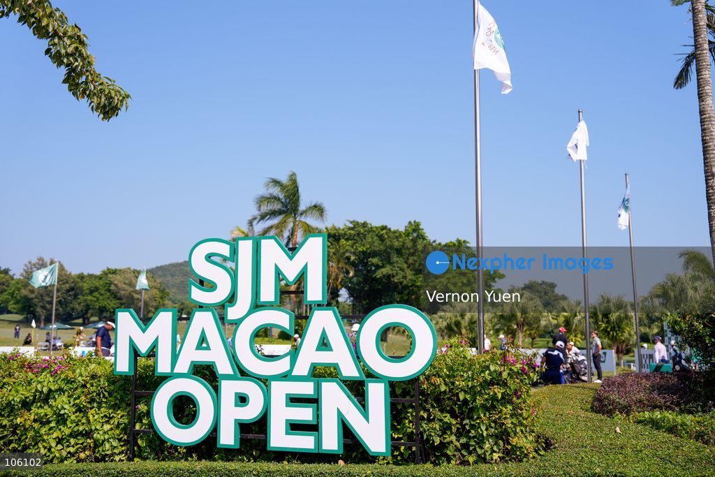 A sign for the SJM Macau Open 2026 golf tournament at the Macau golf and country club on October 15, 2026 in Macau. (Photo by Vernon Yuen/Nexpher Images)