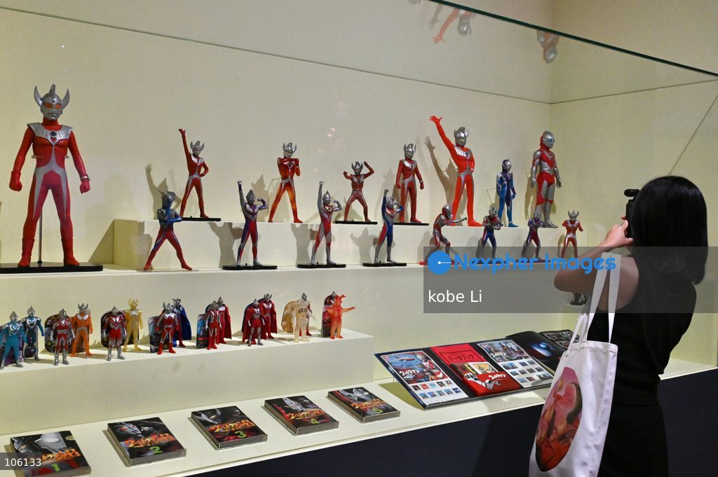 A visitor taking photo with Ultraman exhibit, the "Myths and Monsters: The Art of Fantasy in Asia" exhibition opening at Hong Kong’s M+. on October 15, 2026 in Hong Kong.