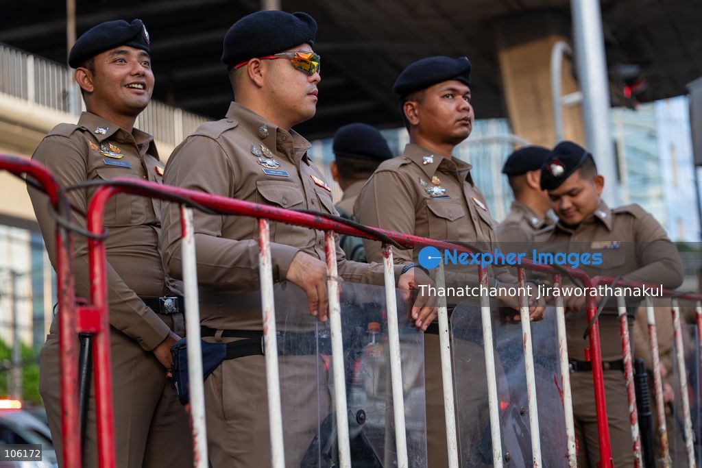 BANGKOK, THAILAND — October 15, 2026 — Members of the People’s Network Against the World Bank and IMF gathered at Rama IV intersection to protest the 2026 IMF–World Bank Group Annual Meetings in Bangkok. The demonstration highlighted concerns about economic inequality, rising household debt, environmental degradation and the effects of development policies on communities across Thailand. Police blocked the demonstrators from proceeding toward the Queen Sirikit National Convention Center, where the international meetings were taking place. Protesters continued their activities and speeches despite heavy rain, while security measures remained in place around the venue. (Photo by Thanatchanont Jiraworathanakul/Nexpher Images)