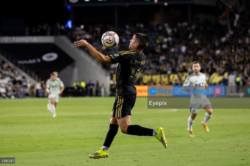 Sergi Palencia #14 controls the ball during the matchday 30 of Major League Soccer between Los Angeles Football Club and Austin FC at BMO Stadium on October 14, 2026 in Los Angeles, California. (Photo by Arturo Cordero / Eyepix Group) (Photo by Arturo Cordero / Eyepix Group/Eyepix via Nexpher Images)