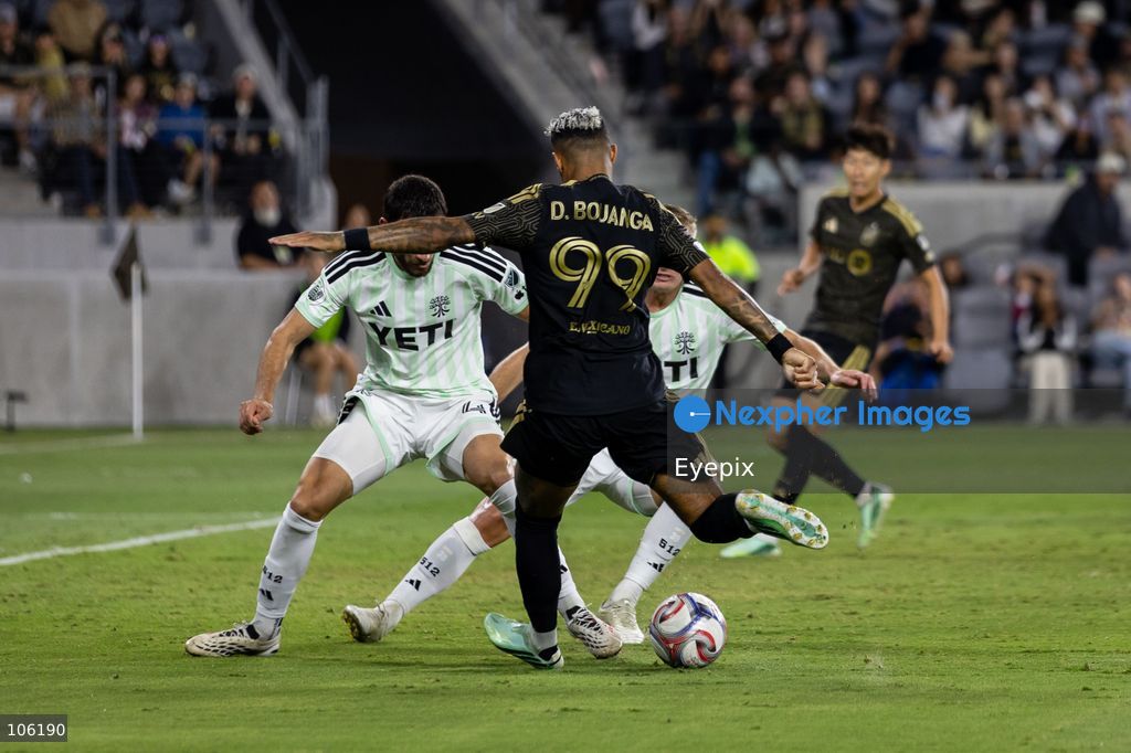 Denis Bouanga #99 shoots the ball during the matchday 30 of Major League Soccer between Los Angeles Football Club and Austin FC at BMO Stadium on October 14, 2026 in Los Angeles, California. (Photo by Arturo Cordero / Eyepix Group) (Photo by Arturo Cordero / Eyepix Group/Eyepix via Nexpher Images)