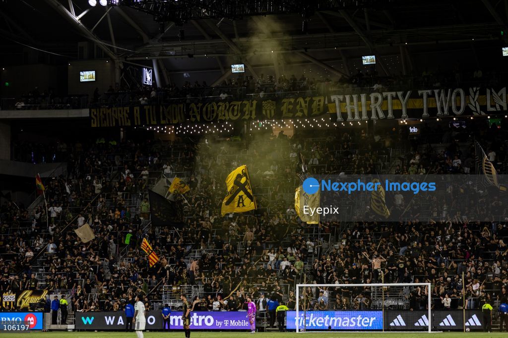 Los Angeles FC fans support their team during the matchday 30 of Major League Soccer between Los Angeles Football Club and Austin FC at BMO Stadium on October 14, 2026 in Los Angeles, California. (Photo by Arturo Cordero / Eyepix Group) (Photo by Arturo Cordero / Eyepix Group/Eyepix via Nexpher Images)