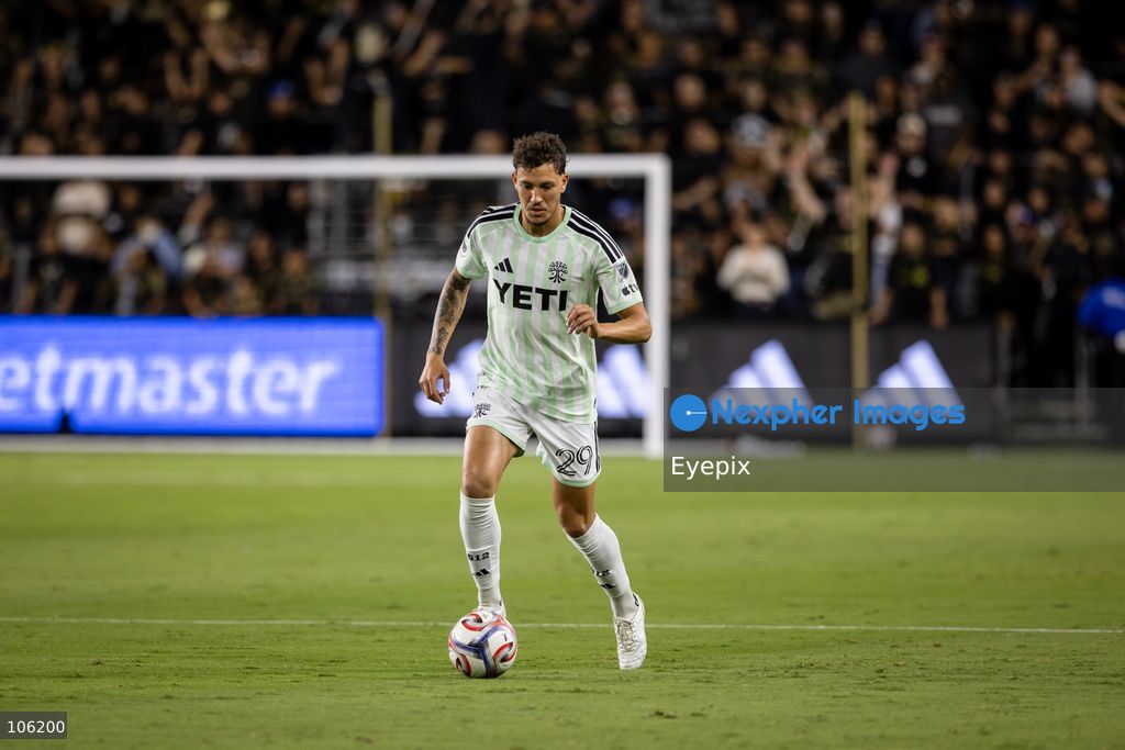 Guilherme Biro #29 of Austin FC runs with the ball during the matchday 30 of Major League Soccer between Los Angeles Football Club and Austin FC at BMO Stadium on October 14, 2026 in Los Angeles, California. (Photo by Arturo Cordero / Eyepix Group) (Photo by Arturo Cordero / Eyepix Group/Eyepix via Nexpher Images)