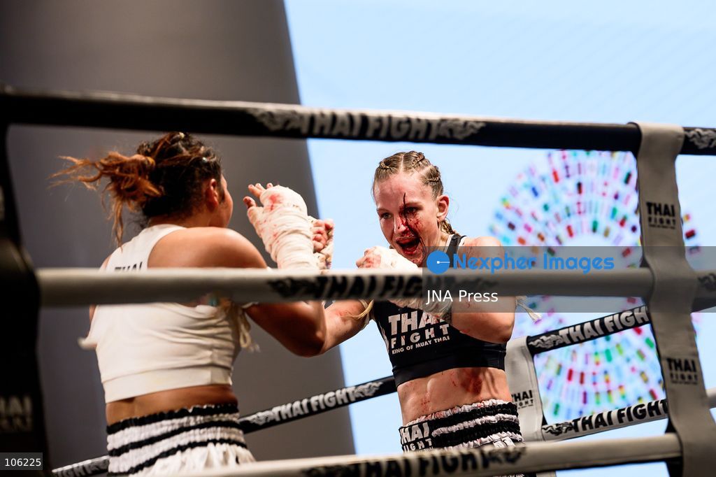 BANGKOK, THAILAND - OCTOBER 15, 2026: [Explicit Visual: Blood] Muay Thai fighters compete in live boxing bouts during a THAI FIGHT showcase at the Queen Sirikit National Convention Center (QSNCC) in Bangkok, as part of the 2026 Annual Meetings of the International Monetary Fund (IMF) and the World Bank Group. The event features traditional Thai martial arts as part of a cultural showcase aimed at promoting Thailand’s cultural heritage to an international audience. Photo by Watsawat Koktabtim / JNA Press. (Photo by Watsawat "James" Koktabtim/JNA Press via Nexpher Images)