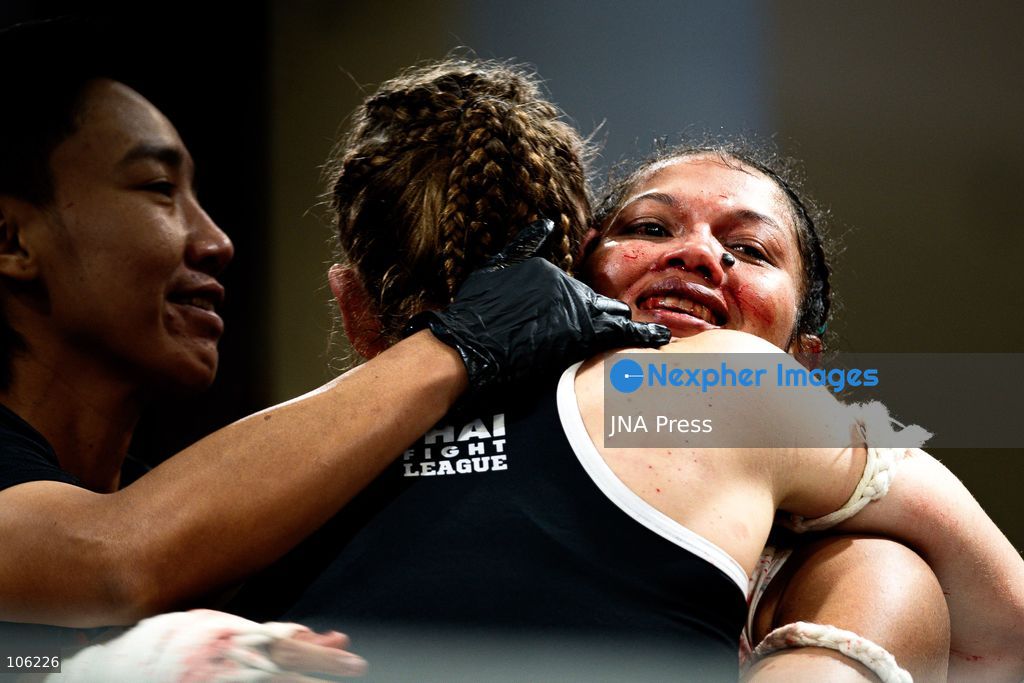 BANGKOK, THAILAND - OCTOBER 15, 2026: [Explicit Visual: Blood] Muay Thai fighters interact to each other after the match in live boxing bouts during a THAI FIGHT showcase at the Queen Sirikit National Convention Center (QSNCC) in Bangkok, as part of the 2026 Annual Meetings of the International Monetary Fund (IMF) and the World Bank Group. The event features traditional Thai martial arts as part of a cultural showcase aimed at promoting Thailand’s cultural heritage to an international audience. Photo by Watsawat Koktabtim / JNA Press. (Photo by Watsawat "James" Koktabtim/JNA Press via Nexpher Images)