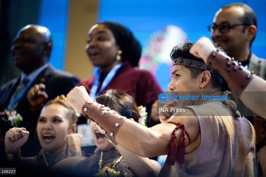 BANGKOK, THAILAND - OCTOBER 15, 2026: Performers pose with participants as THAI FIGHT brings live showcase at the Queen Sirikit National Convention Center (QSNCC) in Bangkok, as part of the 2026 Annual Meetings of the International Monetary Fund (IMF) and the World Bank Group. The event features traditional Thai martial arts as part of a cultural showcase aimed at promoting Thailand’s cultural heritage to an international audience. Photo by Watsawat Koktabtim / JNA Press. (Photo by Watsawat "James" Koktabtim/JNA Press via Nexpher Images)