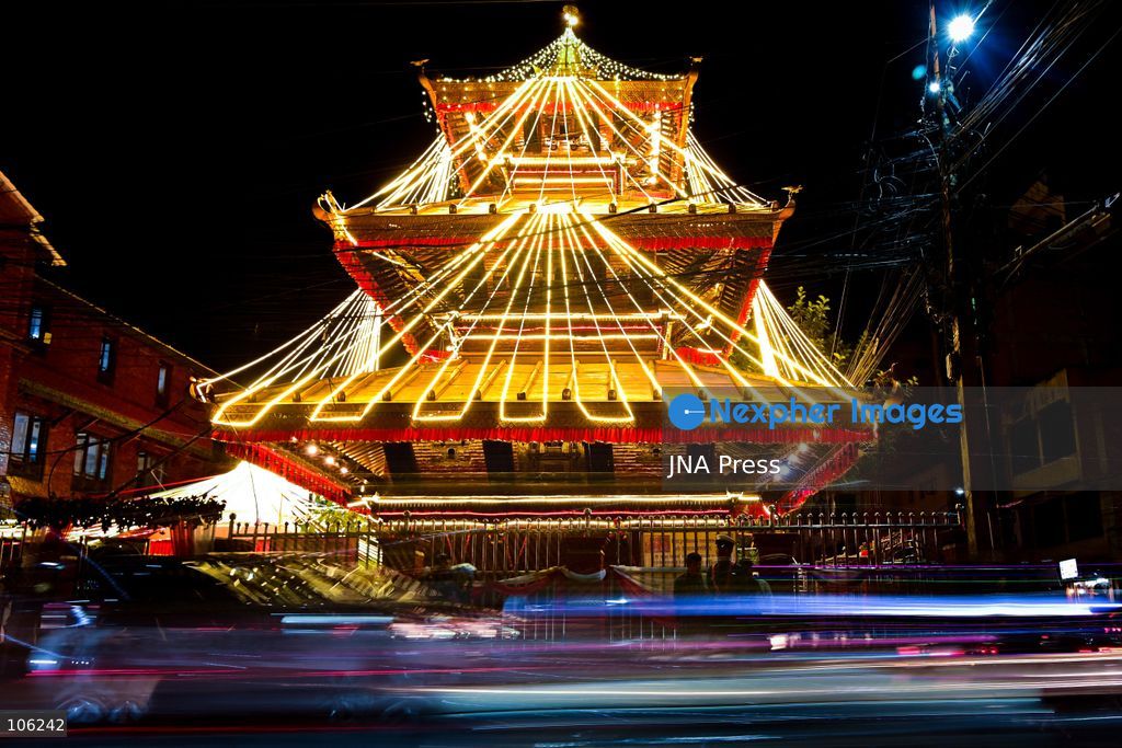 KATHMANDU, NEPAL, OCTOBER 15, 2026: Maitidevi Temple and Naxal Bhagwati Temple are illuminated with decorative lights as devotees visit to offer prayers during Dashain. Nepal’s biggest Hindu festival honors Goddess Durga and celebrates the victory of good over evil. Photo by Safal Prakash Shrestha / JNA Press. (Photo by Safal Prakash Shrestha/JNA Press via Nexpher Images)