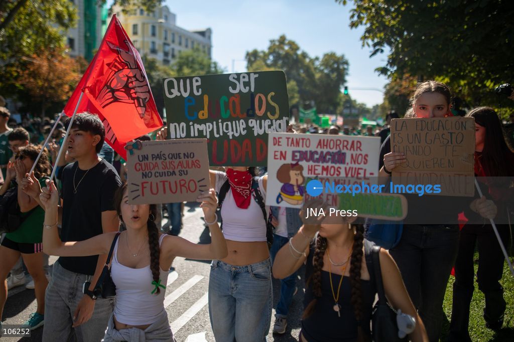 MADRID, SPAIN, OCTOBER 15, 2026: Teachers gather during the second day of an indefinite strike demanding greater resources for public education and improved working conditions in the Community of Madrid. Photo by C. Carvajal / JNA Press. (Photo by C. Carvajal/JNA Press via Nexpher Images)