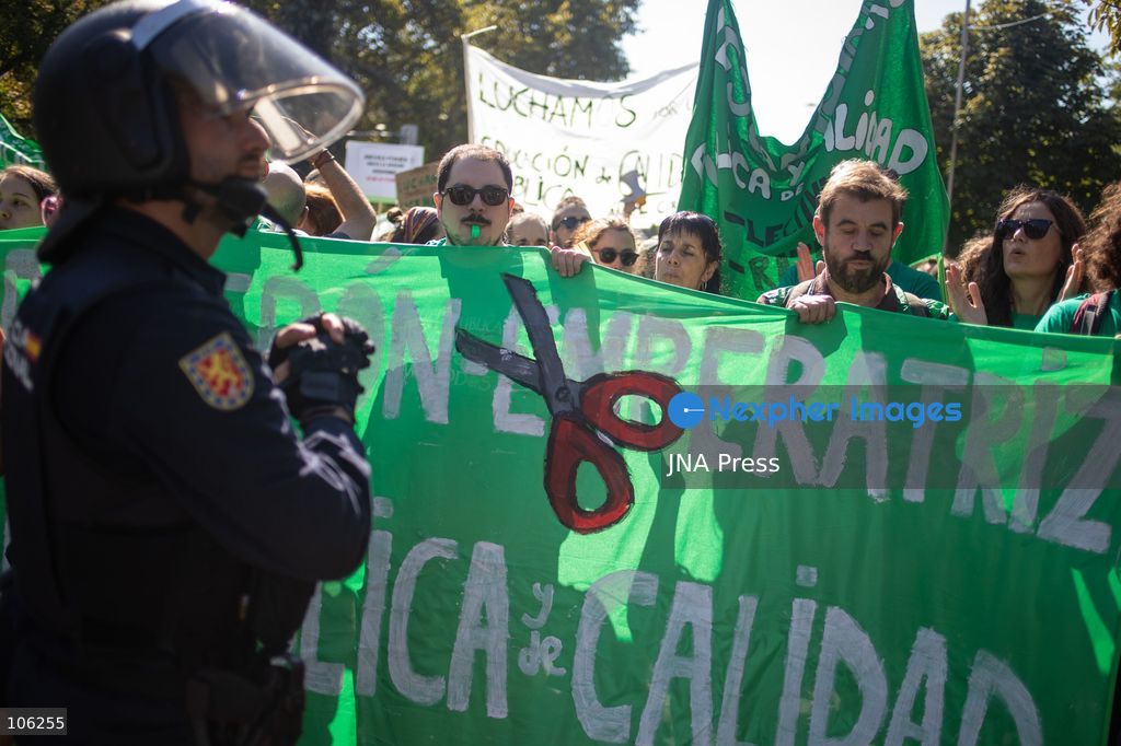 MADRID, SPAIN, OCTOBER 15, 2026: Teachers gather during the second day of an indefinite strike demanding greater resources for public education and improved working conditions in the Community of Madrid. Photo by C. Carvajal / JNA Press. (Photo by C. Carvajal/JNA Press via Nexpher Images)