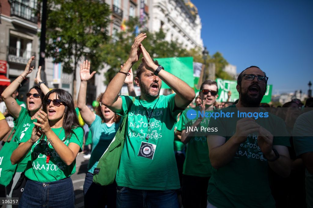 MADRID, SPAIN, OCTOBER 15, 2026: Teachers gather during the second day of an indefinite strike demanding greater resources for public education and improved working conditions in the Community of Madrid. Photo by C. Carvajal / JNA Press. (Photo by C. Carvajal/JNA Press via Nexpher Images)