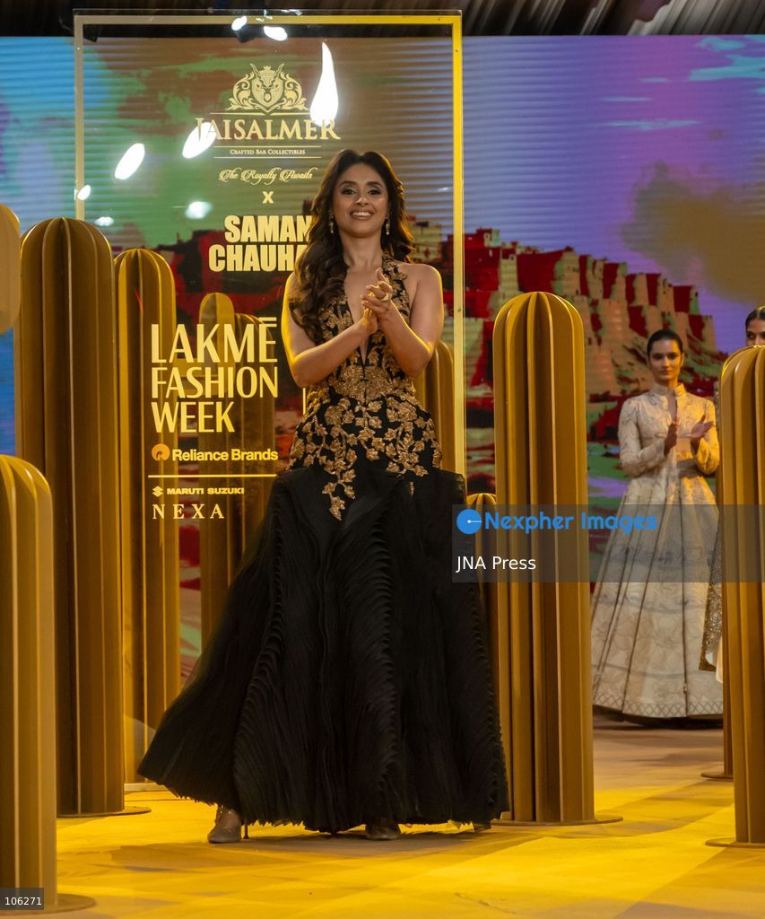 NEW DELHI, INDIA, OCTOBER 15, 2026: Models showcase creations by designer Samant Chauhan in collaboration with Jaisalmer Crafted Bar Collectibles during Lakme Fashion Week x FDCI at the Taj Palace in New Delhi. Photo by Vishal Kapoor / JNA Press. (Photo by Vishal Kapoor/JNA Press via Nexpher Images)