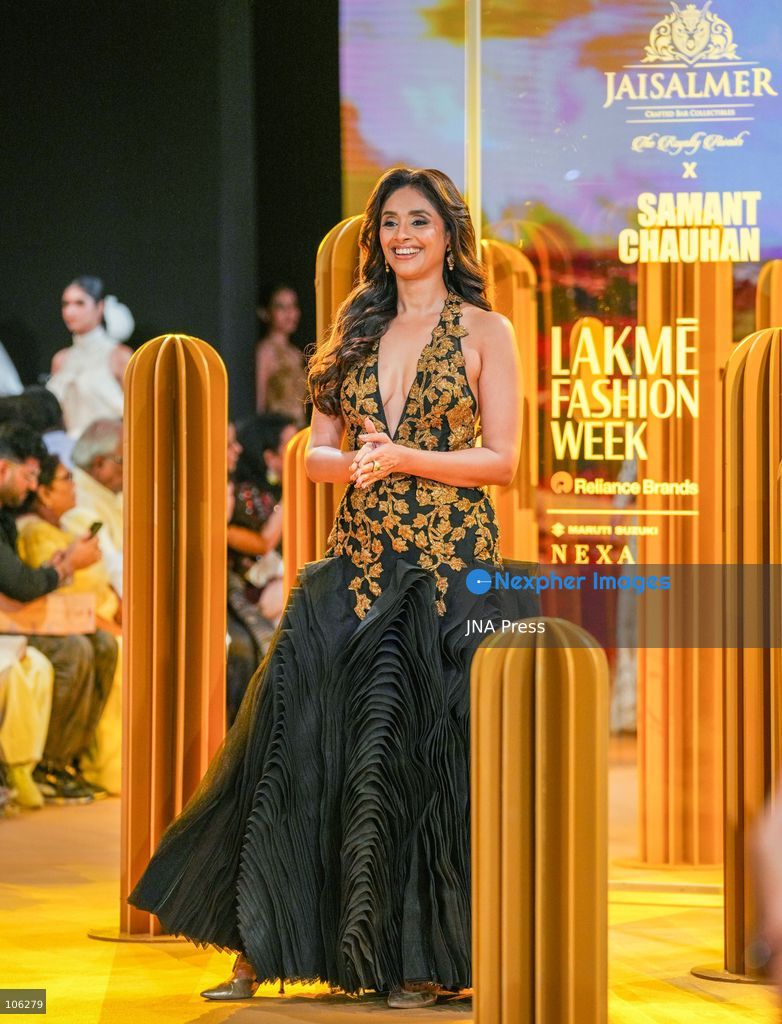 NEW DELHI, INDIA, OCTOBER 15, 2026: Models showcase creations by designer Samant Chauhan in collaboration with Jaisalmer Crafted Bar Collectibles during Lakme Fashion Week x FDCI at the Taj Palace in New Delhi. Photo by Vishal Kapoor / JNA Press. (Photo by Vishal Kapoor/JNA Press via Nexpher Images)