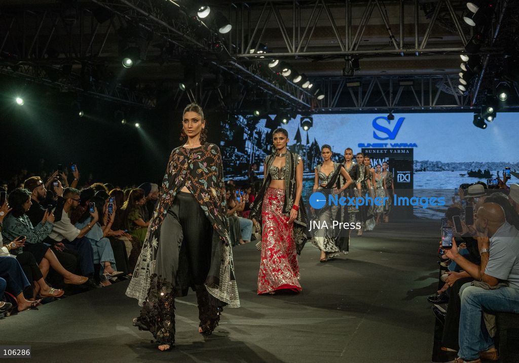 NEW DELHI, INDIA, OCTOBER 15, 2026: Models showcase creations from SV by designer Suneet Varma during Lakme Fashion Week in partnership with the Fashion Design Council of India (FDCI) at the Taj Palace in New Delhi. Photo by Vishal Kapoor / JNA Press. (Photo by Vishal Kapoor/JNA Press via Nexpher Images)