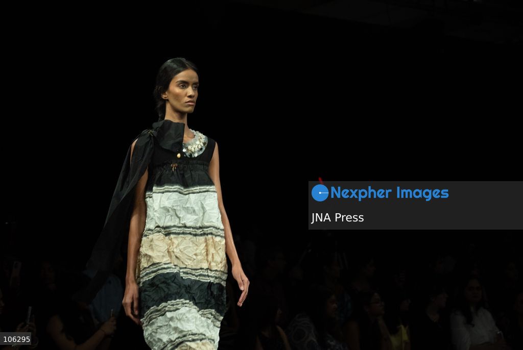 NEW DELHI, INDIA, OCTOBER 15, 2026: A model showcases a creation by Russian designer Sergey Sysoev during the FDCI x Moscow Fashion Week presentation at Lakme Fashion Week in New Delhi. Photo by Vishal Kapoor / JNA Press (Photo by Vishal Kapoor/JNA Press via Nexpher Images)