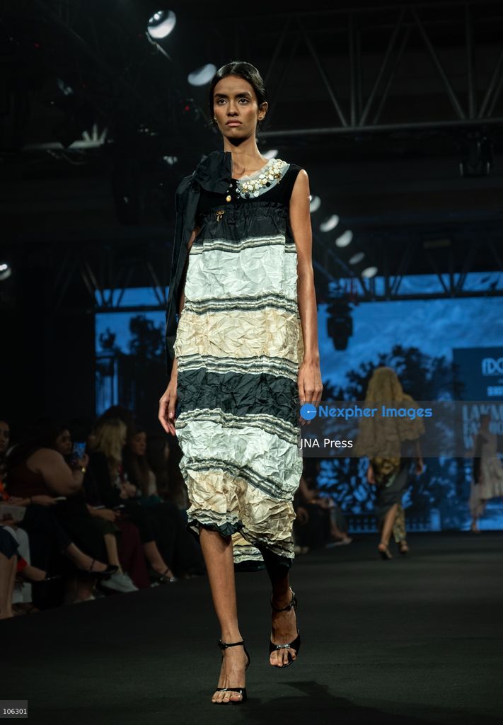 NEW DELHI, INDIA, OCTOBER 15, 2026: A model showcases a creation by Russian designer Sergey Sysoev during the FDCI x Moscow Fashion Week presentation at Lakme Fashion Week in New Delhi. Photo by Vishal Kapoor / JNA Press (Photo by Vishal Kapoor/JNA Press via Nexpher Images)