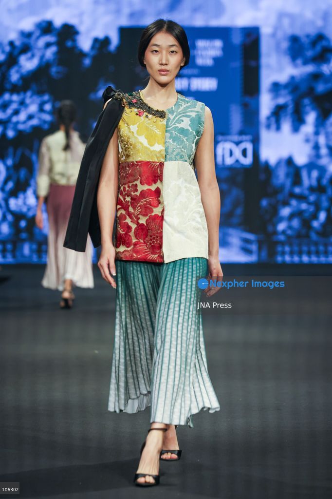 NEW DELHI, INDIA, OCTOBER 15, 2026: A model showcases a creation by Russian designer Sergey Sysoev during the FDCI x Moscow Fashion Week presentation at Lakme Fashion Week in New Delhi. Photo by Vishal Kapoor / JNA Press (Photo by Vishal Kapoor/JNA Press via Nexpher Images)
