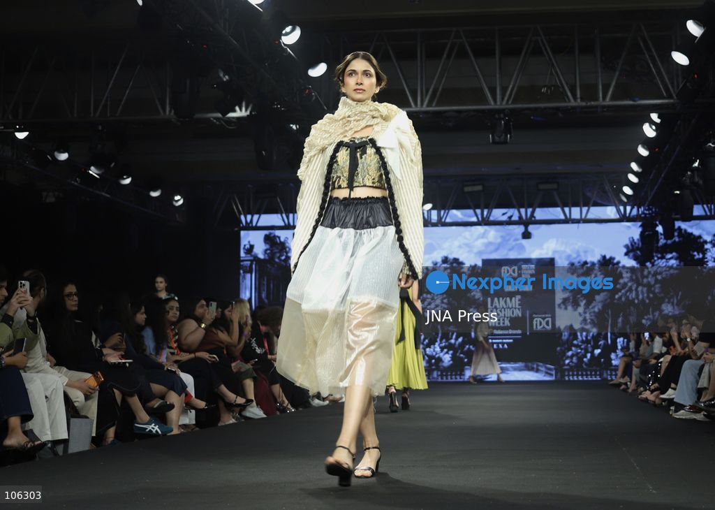 NEW DELHI, INDIA, OCTOBER 15, 2026: A model showcases a creation by Russian designer Sergey Sysoev during the FDCI x Moscow Fashion Week presentation at Lakme Fashion Week in New Delhi. Photo by Vishal Kapoor / JNA Press (Photo by Vishal Kapoor/JNA Press via Nexpher Images)
