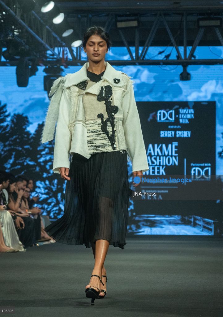NEW DELHI, INDIA, OCTOBER 15, 2026: A model showcases a creation by Russian designer Sergey Sysoev during the FDCI x Moscow Fashion Week presentation at Lakme Fashion Week in New Delhi. Photo by Vishal Kapoor / JNA Press (Photo by Vishal Kapoor/JNA Press via Nexpher Images)