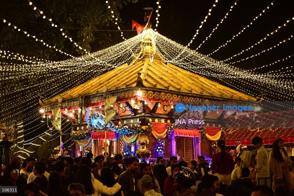 TOP PICS - KATHMANDU, NEPAL, OCTOBER 15, 2026: Maitidevi Temple and Naxal Bhagwati Temple are illuminated with decorative lights as devotees visit to offer prayers during Dashain. Nepal’s biggest Hindu festival honors Goddess Durga and celebrates the victory of good over evil. Photo by Safal Prakash Shrestha / JNA Press. (Photo by Safal Prakash Shrestha/JNA Press via Nexpher Images)