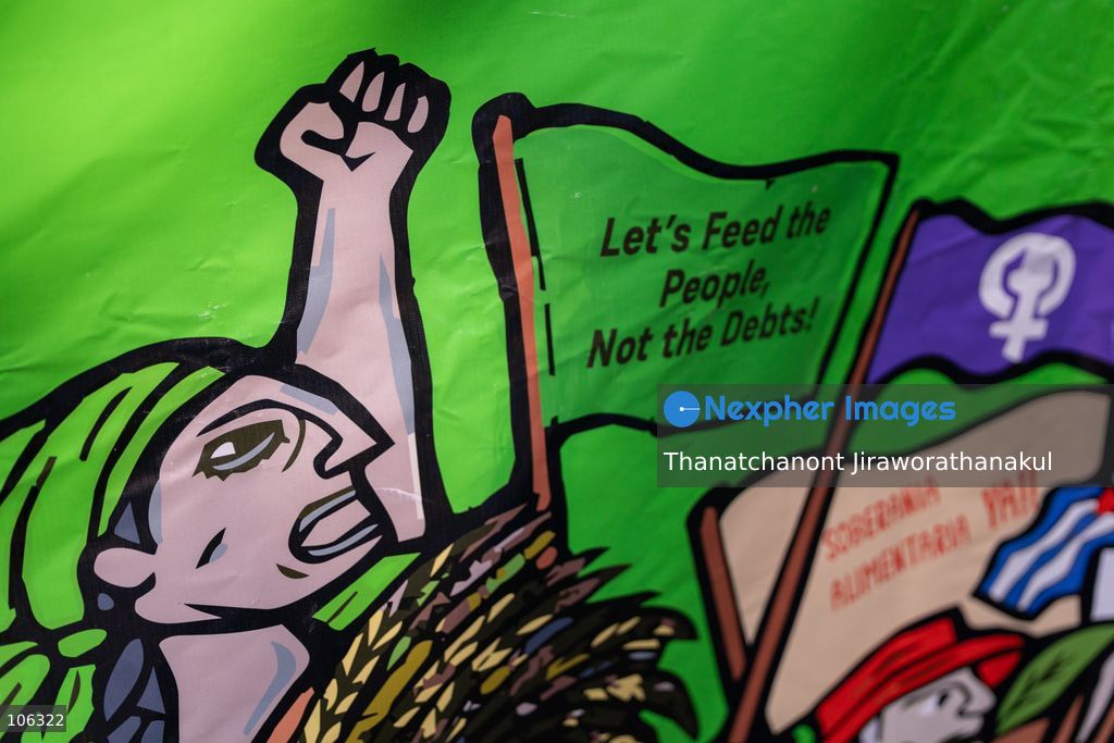 Bangkok, Thailand, October 16, 2026 — Members of the Assembly of the Poor staged a demonstration in Bangkok opposing the World Bank and the International Monetary Fund (IMF), calling for economic justice and food sovereignty. The protest took place during the World Bank–IMF meetings hosted by Thailand at the Queen Sirikit National Convention Center. The demonstration was held under the campaign “International Action for Food Sovereignty,” highlighting concerns over economic policies and the rights of local communities to determine their own food systems. (Photo by Thanatchanont Jiraworathanakul/Nexpher Images)
