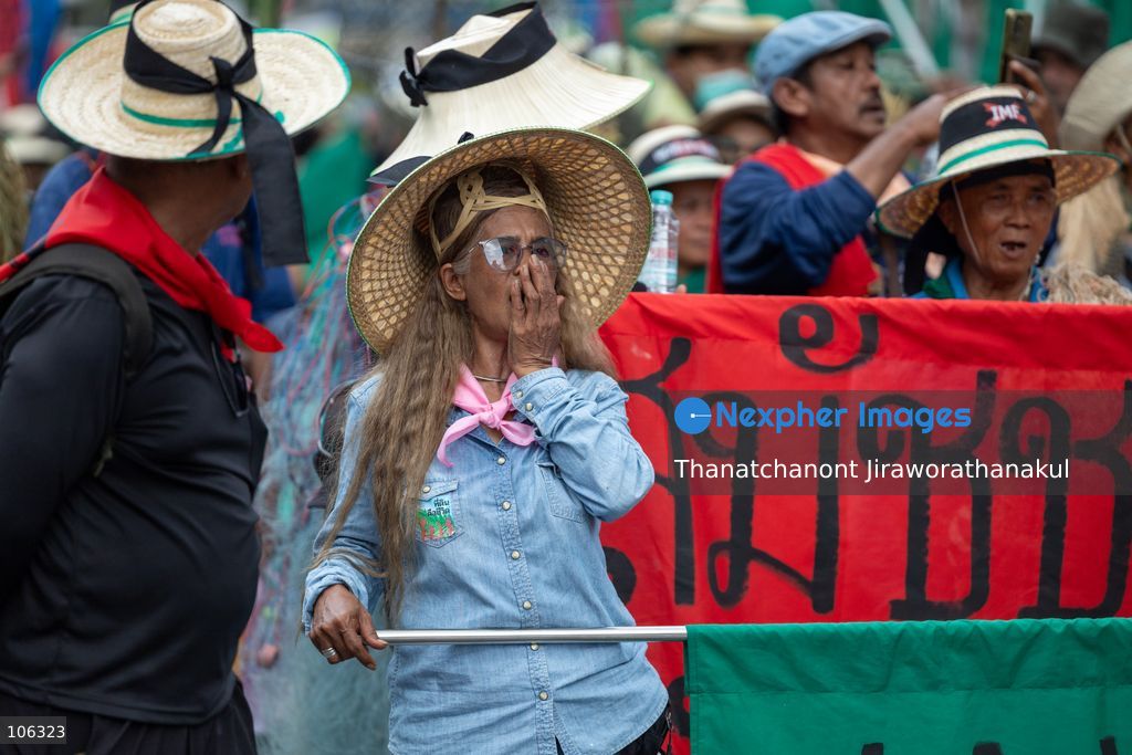 Bangkok, Thailand, October 16, 2026 — Members of the Assembly of the Poor staged a demonstration in Bangkok opposing the World Bank and the International Monetary Fund (IMF), calling for economic justice and food sovereignty. The protest took place during the World Bank–IMF meetings hosted by Thailand at the Queen Sirikit National Convention Center. The demonstration was held under the campaign “International Action for Food Sovereignty,” highlighting concerns over economic policies and the rights of local communities to determine their own food systems. (Photo by Thanatchanont Jiraworathanakul/Nexpher Images)
