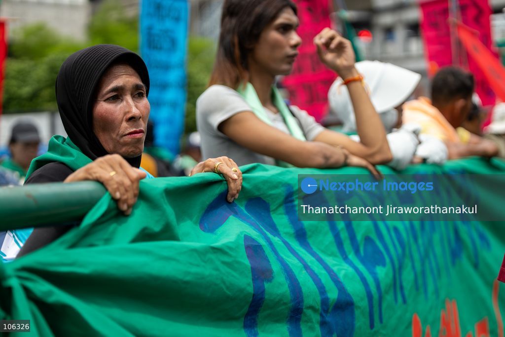 Bangkok, Thailand, October 16, 2026 — Members of the Assembly of the Poor staged a demonstration in Bangkok opposing the World Bank and the International Monetary Fund (IMF), calling for economic justice and food sovereignty. The protest took place during the World Bank–IMF meetings hosted by Thailand at the Queen Sirikit National Convention Center. The demonstration was held under the campaign “International Action for Food Sovereignty,” highlighting concerns over economic policies and the rights of local communities to determine their own food systems. (Photo by Thanatchanont Jiraworathanakul/Nexpher Images)