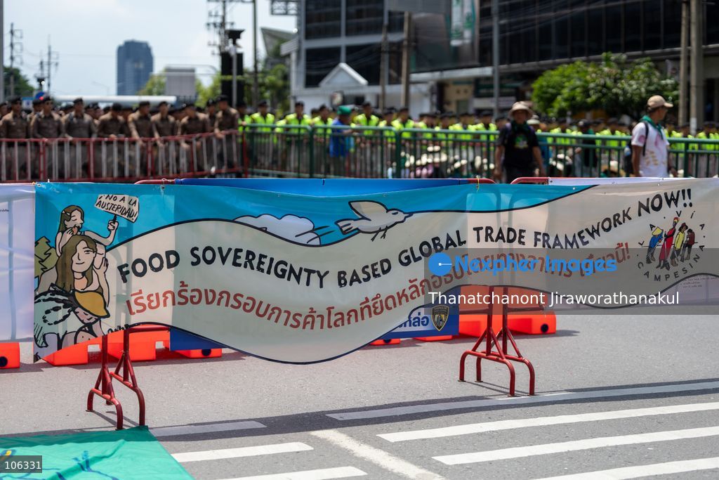 Bangkok, Thailand, October 16, 2026 — Members of the Assembly of the Poor staged a demonstration in Bangkok opposing the World Bank and the International Monetary Fund (IMF), calling for economic justice and food sovereignty. The protest took place during the World Bank–IMF meetings hosted by Thailand at the Queen Sirikit National Convention Center. The demonstration was held under the campaign “International Action for Food Sovereignty,” highlighting concerns over economic policies and the rights of local communities to determine their own food systems. (Photo by Thanatchanont Jiraworathanakul/Nexpher Images)