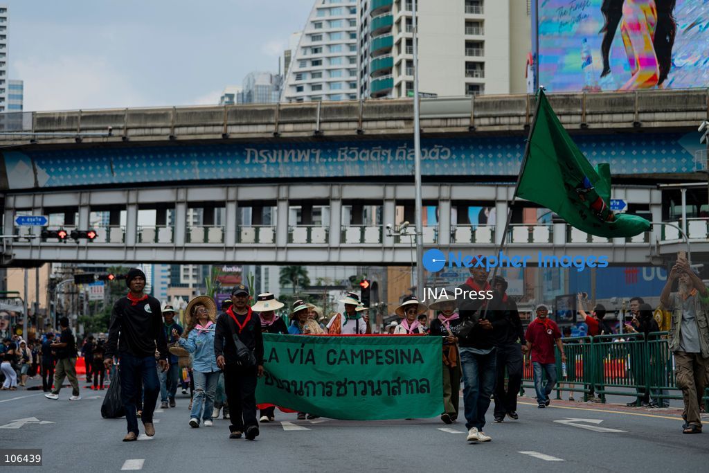 BANGKOK, THAILAND, OCTOBER 16, 2026: Members of Thailand’s Assembly of the Poor and allied community networks demonstrate during the annual meetings of the International Monetary Fund (IMF) and the World Bank Group. Protesters march towards the Queen Sirikit National Convention Center, calling for debt relief, greater public oversight of government borrowing and more public participation in economic policymaking. Photo by Captain Jirathummanuwat / JNA Press. (Photo by Captain Jirathummanuwat/JNA Press via Nexpher Images)