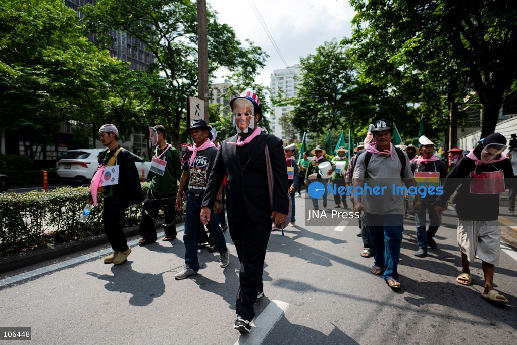 BANGKOK, THAILAND, OCTOBER 16, 2026: Members of Thailand’s Assembly of the Poor and allied community networks demonstrate during the annual meetings of the International Monetary Fund (IMF) and the World Bank Group. Protesters march towards the Queen Sirikit National Convention Center, calling for debt relief, greater public oversight of government borrowing and more public participation in economic policymaking. Photo by Captain Jirathummanuwat / JNA Press. (Photo by Captain Jirathummanuwat/JNA Press via Nexpher Images)