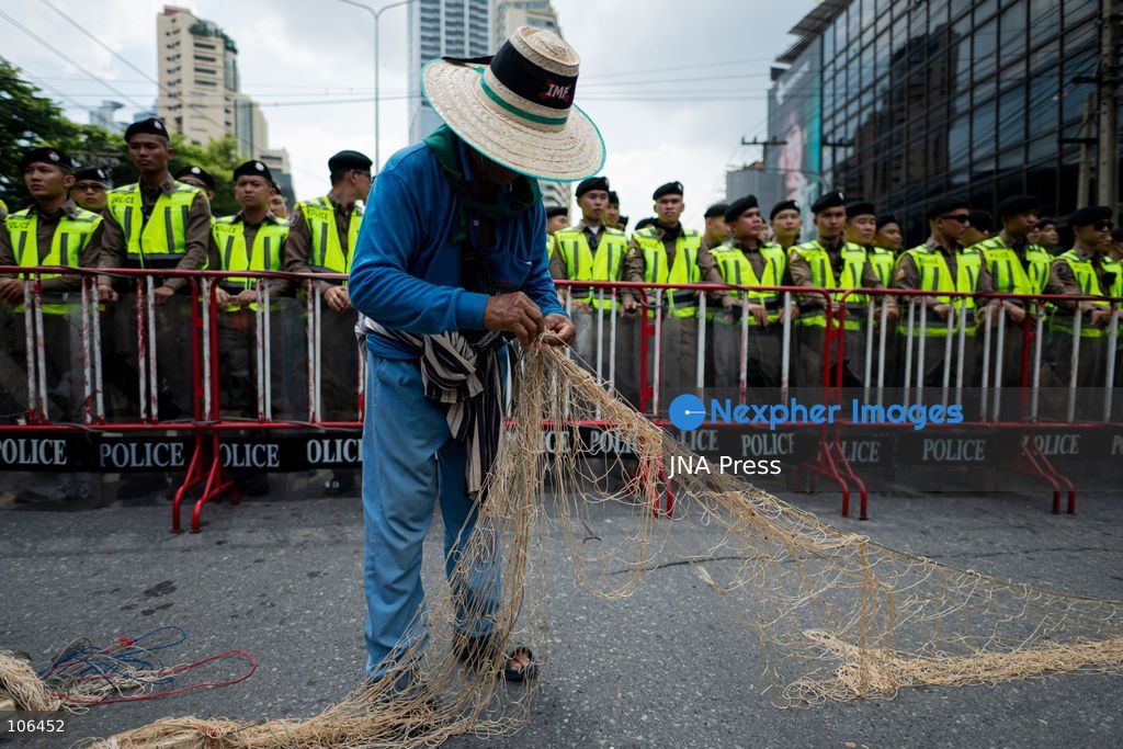 BANGKOK, THAILAND, OCTOBER 16, 2026: Members of Thailand’s Assembly of the Poor and allied community networks demonstrate during the annual meetings of the International Monetary Fund (IMF) and the World Bank Group. Protesters march towards the Queen Sirikit National Convention Center, calling for debt relief, greater public oversight of government borrowing and more public participation in economic policymaking. Photo by Captain Jirathummanuwat / JNA Press. (Photo by Captain Jirathummanuwat/JNA Press via Nexpher Images)