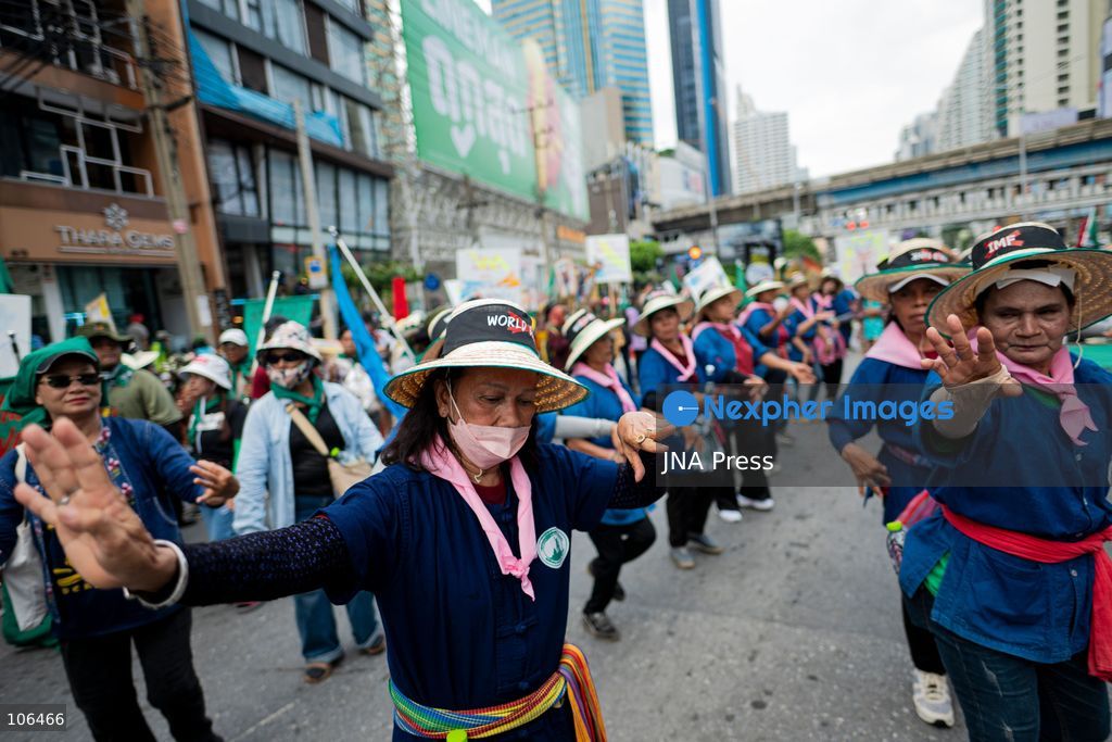 BANGKOK, THAILAND, OCTOBER 16, 2026: Members of Thailand’s Assembly of the Poor and allied community networks demonstrate during the annual meetings of the International Monetary Fund (IMF) and the World Bank Group. Protesters march towards the Queen Sirikit National Convention Center, calling for debt relief, greater public oversight of government borrowing and more public participation in economic policymaking. Photo by Captain Jirathummanuwat / JNA Press. (Photo by Captain Jirathummanuwat/JNA Press via Nexpher Images)