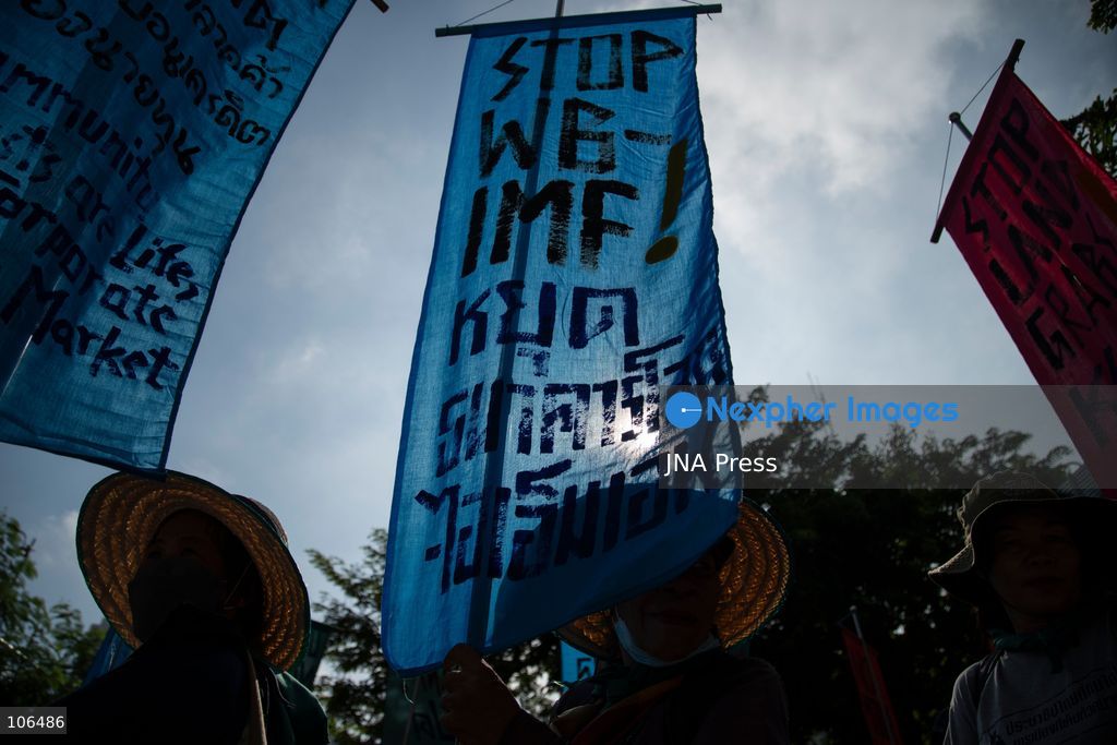 BANGKOK, THAILAND, OCTOBER 16, 2026: Members of the Assembly of the Poor and allied networks march towards the Queen Sirikit National Convention Center during the annual meetings of the International Monetary Fund (IMF) and the World Bank Group. Demonstrators call for debt relief, food sovereignty and greater public participation in economic policymaking. Photo by Panawat Seangsotg / JNA Press. (Photo by Panawat Seangsotg/JNA Press via Nexpher Images)