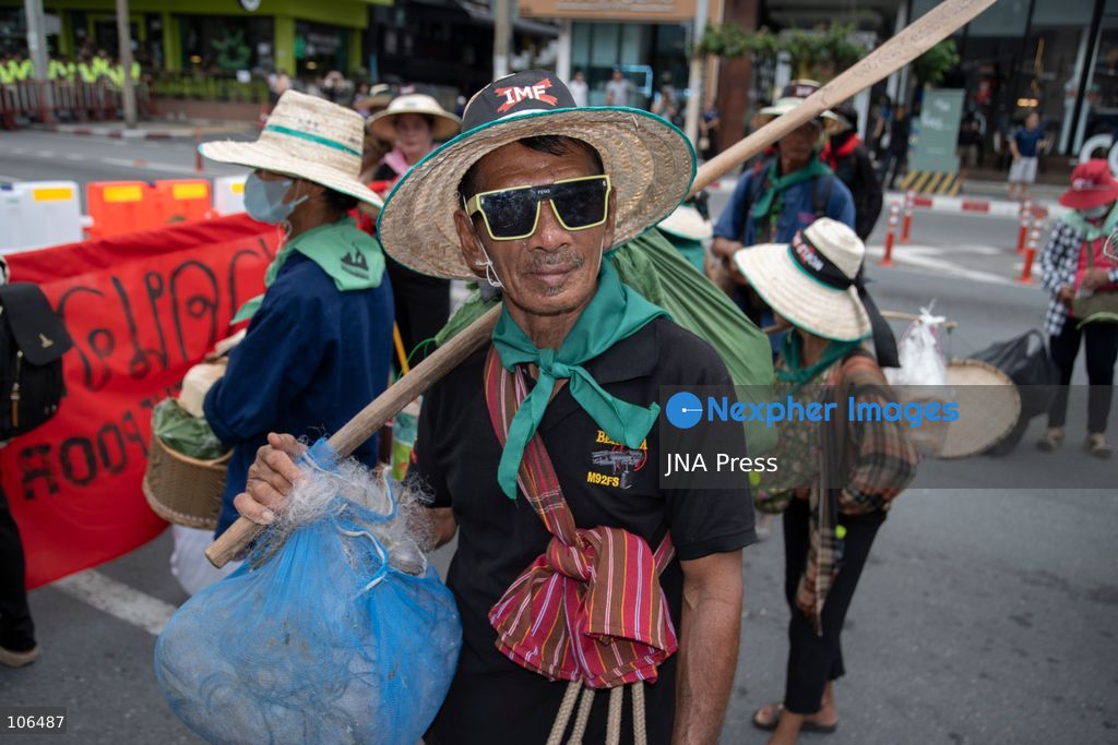 BANGKOK, THAILAND, OCTOBER 16, 2026: Members of the Assembly of the Poor and allied networks march towards the Queen Sirikit National Convention Center during the annual meetings of the International Monetary Fund (IMF) and the World Bank Group. Demonstrators call for debt relief, food sovereignty and greater public participation in economic policymaking. Photo by Panawat Seangsotg / JNA Press. (Photo by Panawat Seangsotg/JNA Press via Nexpher Images)