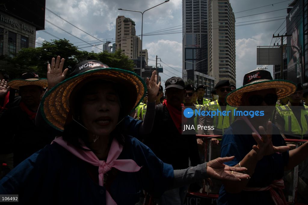BANGKOK, THAILAND, OCTOBER 16, 2026: Members of the Assembly of the Poor and allied networks march towards the Queen Sirikit National Convention Center during the annual meetings of the International Monetary Fund (IMF) and the World Bank Group. Demonstrators call for debt relief, food sovereignty and greater public participation in economic policymaking. Photo by Panawat Seangsotg / JNA Press. (Photo by Panawat Seangsotg/JNA Press via Nexpher Images)