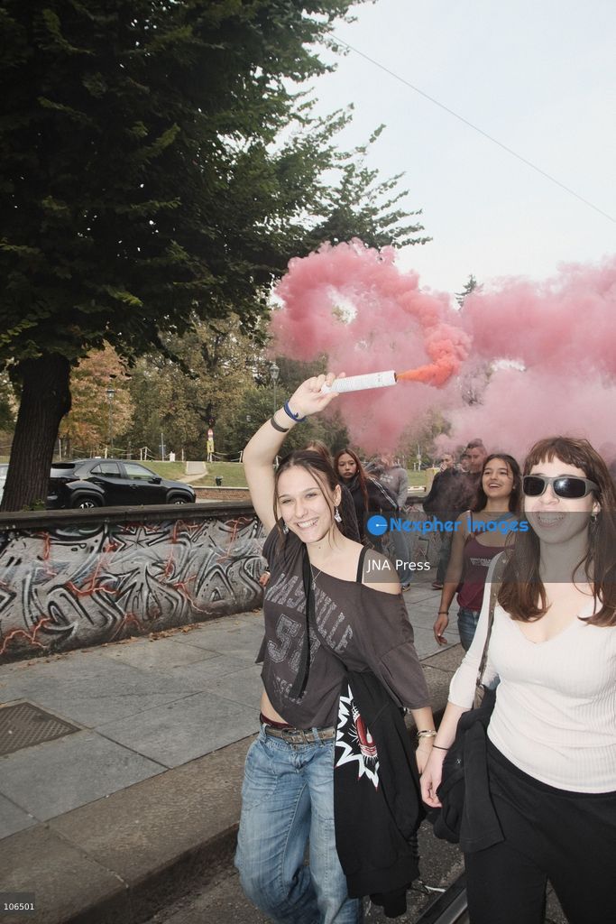 TURIN, ITALY, OCTOBER 16, 2026: Students demonstrate against deteriorating school buildings, insufficient education funding and job insecurity, calling for greater investment in education rather than military spending. Clashes break out in Piazza Castello, where police use water cannons and charge demonstrators. Earlier along the route, teachers link arms between students and police to prevent confrontation. Photo by Julian Nelaj / JNA Press. (Photo by Julian Nelaj/JNA Press via Nexpher Images)