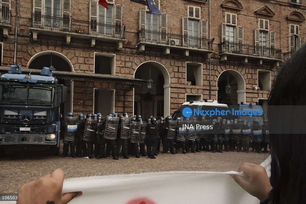 TURIN, ITALY, OCTOBER 16, 2026: Students demonstrate against deteriorating school buildings, insufficient education funding and job insecurity, calling for greater investment in education rather than military spending. Clashes break out in Piazza Castello, where police use water cannons and charge demonstrators. Earlier along the route, teachers link arms between students and police to prevent confrontation. Photo by Julian Nelaj / JNA Press. (Photo by Julian Nelaj/JNA Press via Nexpher Images)