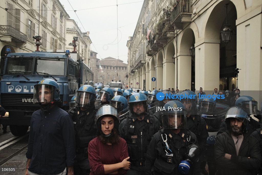 TURIN, ITALY, OCTOBER 16, 2026: Students demonstrate against deteriorating school buildings, insufficient education funding and job insecurity, calling for greater investment in education rather than military spending. Clashes break out in Piazza Castello, where police use water cannons and charge demonstrators. Earlier along the route, teachers link arms between students and police to prevent confrontation. Photo by Julian Nelaj / JNA Press. (Photo by Julian Nelaj/JNA Press via Nexpher Images)
