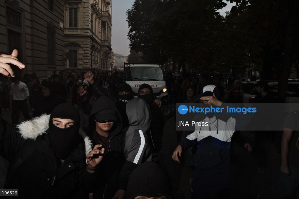 TURIN, ITALY, OCTOBER 16, 2026: Students demonstrate against deteriorating school buildings, insufficient education funding and job insecurity, calling for greater investment in education rather than military spending. Clashes break out in Piazza Castello, where police use water cannons and charge demonstrators. Earlier along the route, teachers link arms between students and police to prevent confrontation. Photo by Julian Nelaj / JNA Press. (Photo by Julian Nelaj/JNA Press via Nexpher Images)