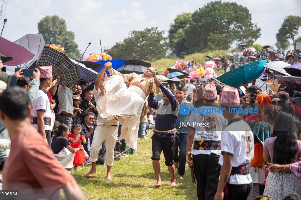 LALITPUR, NEPAL, OCTOBER 16, 2026: Members of the Rudrayani Guthi perform traditional masked dances during Sikali Jatra at the Sikali Temple in Khokana, Lalitpur. Fourteen dancers portray Hindu deities through ritual performances rooted in Tantric traditions. Dedicated to Goddess Rudrayani, the festival is observed by Khokana’s Newar community in place of mainstream Dashain celebrations. Photo by Ghanashyam Shrestha / JNA Press. (Photo by Ghanashyam Shrestha/JNA Press via Nexpher Images)