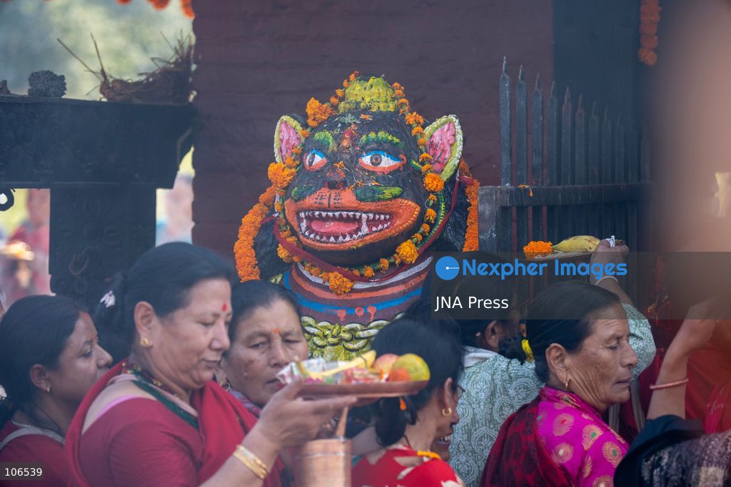 LALITPUR, NEPAL, OCTOBER 16, 2026: Members of the Rudrayani Guthi perform traditional masked dances during Sikali Jatra at the Sikali Temple in Khokana, Lalitpur. Fourteen dancers portray Hindu deities through ritual performances rooted in Tantric traditions. Dedicated to Goddess Rudrayani, the festival is observed by Khokana’s Newar community in place of mainstream Dashain celebrations. Photo by Ghanashyam Shrestha / JNA Press. (Photo by Ghanashyam Shrestha/JNA Press via Nexpher Images)