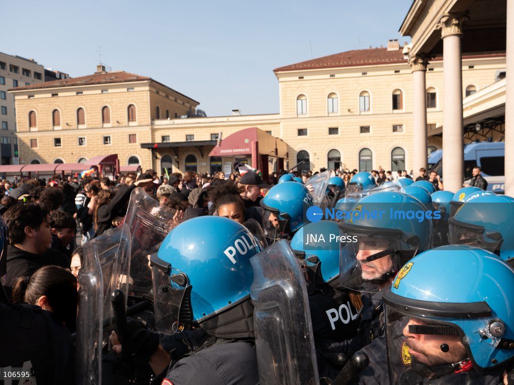 BOLOGNA, ITALY, OCTOBER 16, 2026: Students march through central Bologna demanding improved school conditions and greater investment in education rather than military spending, during a day of student demonstrations across Italy. Photo by Alessandro Del Bono / JNA Press. (Photo by alessandro del bono/JNA Press via Nexpher Images)