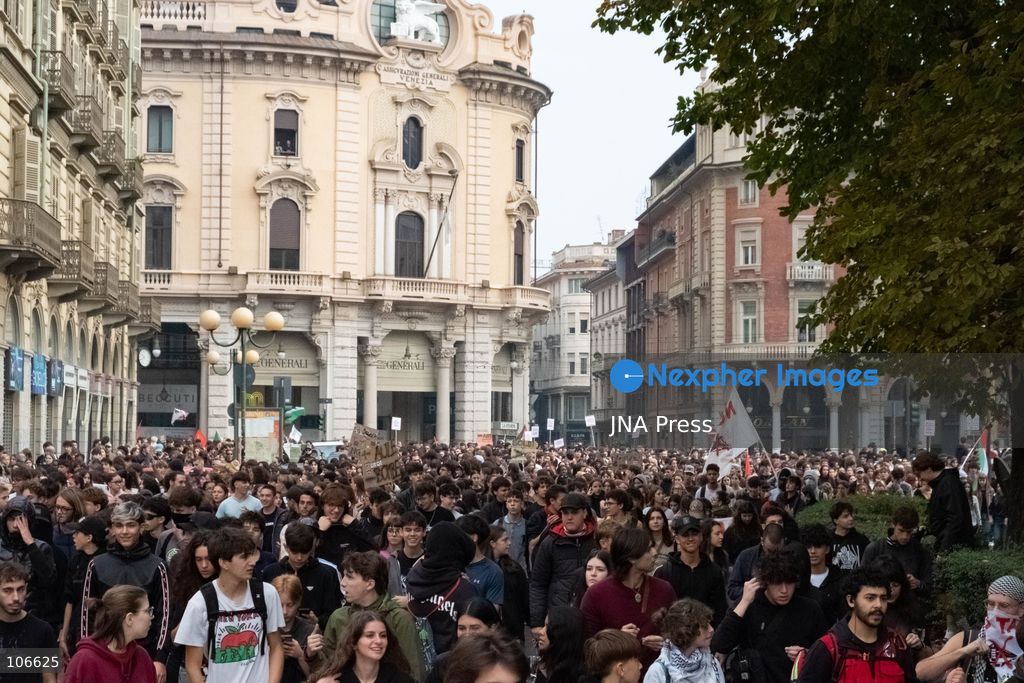 TURIN, ITALY, OCTOBER 16, 2026: Students demonstrate for improved school conditions and greater education funding following a wave of school occupations. Clashes erupt in Piazza Castello, where some demonstrators throw stones and police use water cannons, tear gas and baton charges. Teachers form human chains between students and officers during confrontations. The march ends at Palazzo Nuovo, part of the University of Turin. Photo by Camilla Baronetto / JNA Press. (Photo by Camilla Baronetto/JNA Press via Nexpher Images)