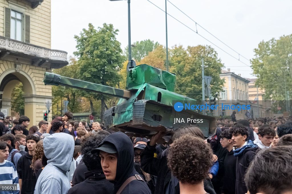 TURIN, ITALY, OCTOBER 16, 2026: Students demonstrate for improved school conditions and greater education funding following a wave of school occupations. Clashes erupt in Piazza Castello, where some demonstrators throw stones and police use water cannons, tear gas and baton charges. Teachers form human chains between students and officers during confrontations. The march ends at Palazzo Nuovo, part of the University of Turin. Photo by Camilla Baronetto / JNA Press. (Photo by Camilla Baronetto/JNA Press via Nexpher Images)