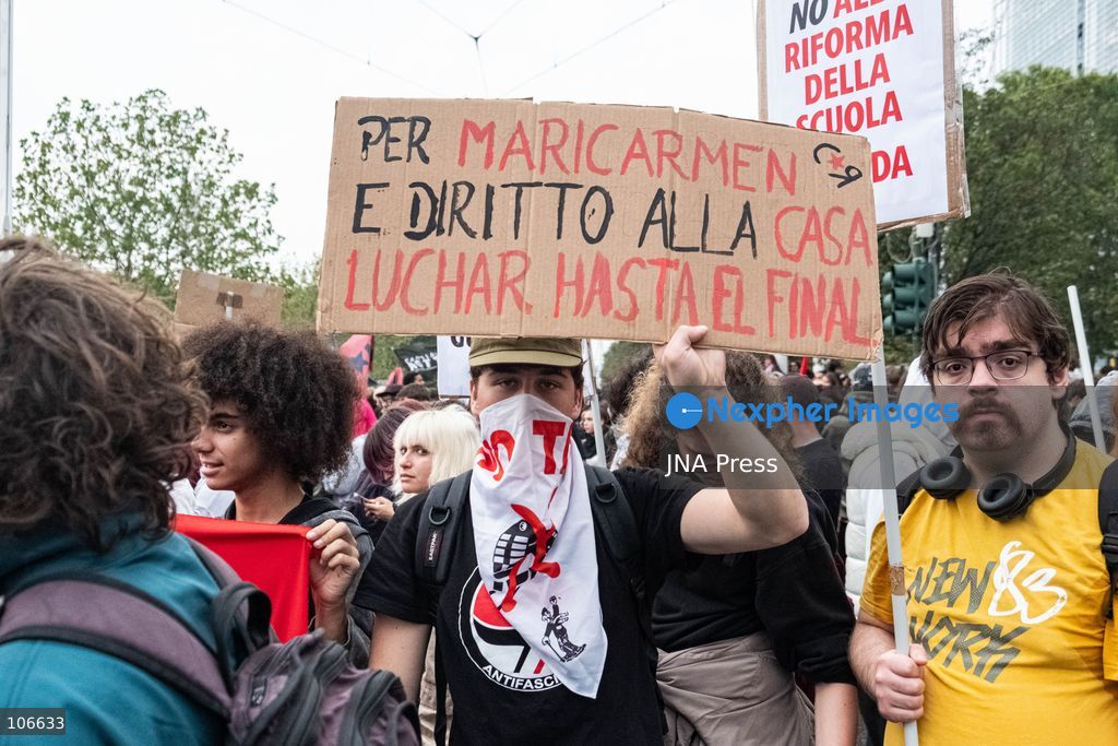TURIN, ITALY, OCTOBER 16, 2026: Students demonstrate for improved school conditions and greater education funding following a wave of school occupations. Clashes erupt in Piazza Castello, where some demonstrators throw stones and police use water cannons, tear gas and baton charges. Teachers form human chains between students and officers during confrontations. The march ends at Palazzo Nuovo, part of the University of Turin. Photo by Camilla Baronetto / JNA Press. (Photo by Camilla Baronetto/JNA Press via Nexpher Images)