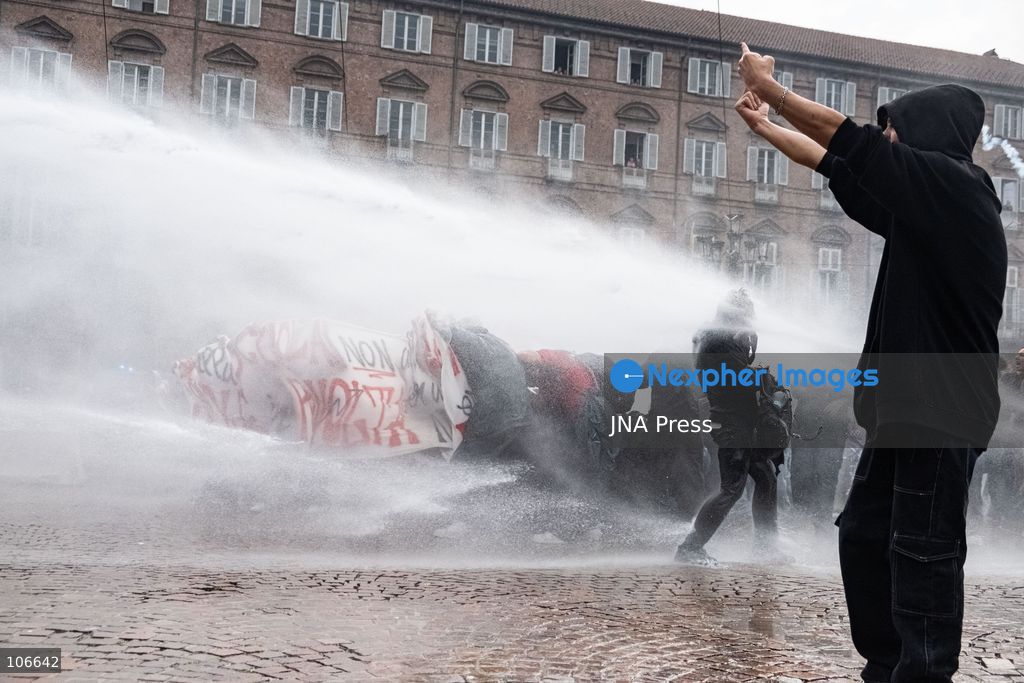 TURIN, ITALY, OCTOBER 16, 2026: Students demonstrate for improved school conditions and greater education funding following a wave of school occupations. Clashes erupt in Piazza Castello, where some demonstrators throw stones and police use water cannons, tear gas and baton charges. Teachers form human chains between students and officers during confrontations. The march ends at Palazzo Nuovo, part of the University of Turin. Photo by Camilla Baronetto / JNA Press. (Photo by Camilla Baronetto/JNA Press via Nexpher Images)