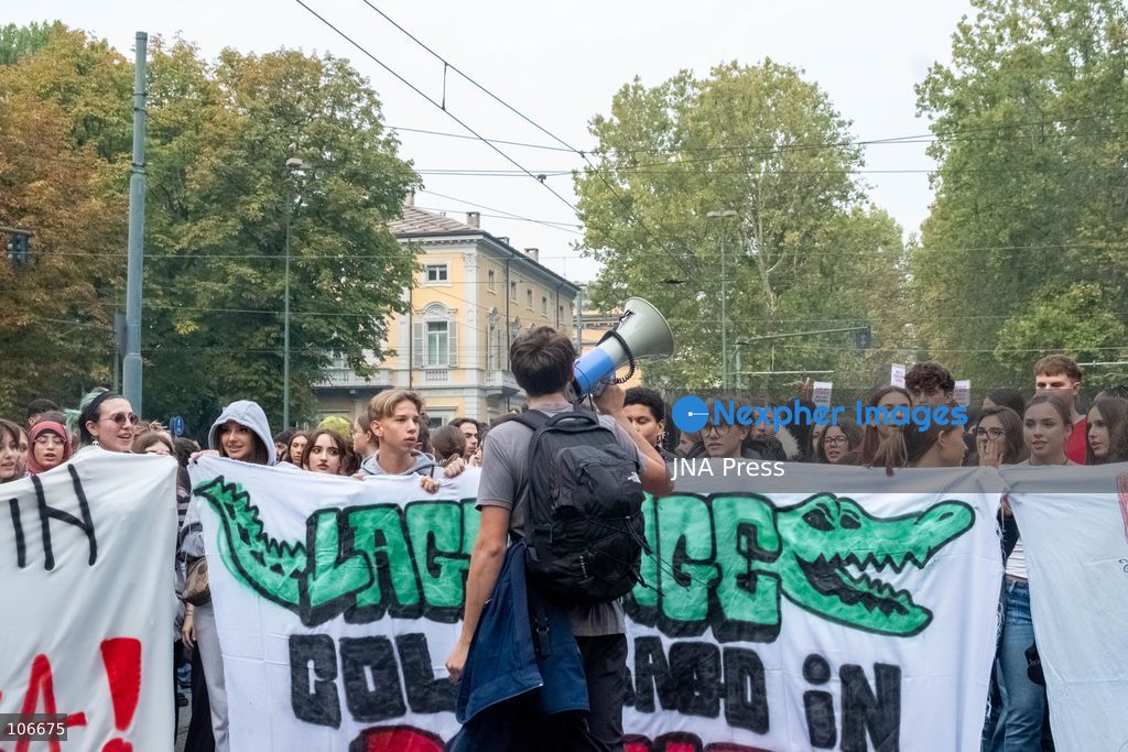 TURIN, ITALY, OCTOBER 16, 2026: Students demonstrate for improved school conditions and greater education funding following a wave of school occupations. Clashes erupt in Piazza Castello, where some demonstrators throw stones and police use water cannons, tear gas and baton charges. Teachers form human chains between students and officers during confrontations. The march ends at Palazzo Nuovo, part of the University of Turin. Photo by Camilla Baronetto / JNA Press. (Photo by Camilla Baronetto/JNA Press via Nexpher Images)