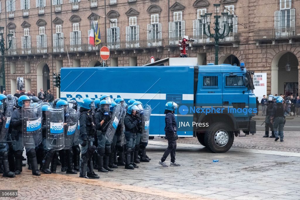 TURIN, ITALY, OCTOBER 16, 2026: Students demonstrate for improved school conditions and greater education funding following a wave of school occupations. Clashes erupt in Piazza Castello, where some demonstrators throw stones and police use water cannons, tear gas and baton charges. Teachers form human chains between students and officers during confrontations. The march ends at Palazzo Nuovo, part of the University of Turin. Photo by Camilla Baronetto / JNA Press. (Photo by Camilla Baronetto/JNA Press via Nexpher Images)